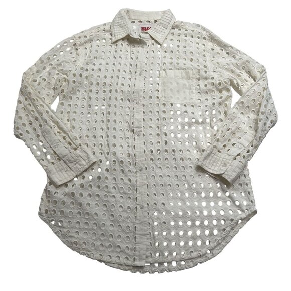 Solid & Striped Eyelet Cotton Oxford Tunic in Marshmallow - Picture 1 of 5